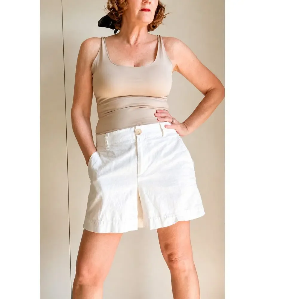 Vince Off White Hemp/Cotton Dress Shorts Classic Preppy Summer Coastal
